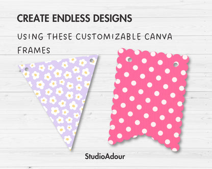 Bunting Banner Editable Canva Template, Easy Drag & Drop, Flag Banners Template, Canva Frames Bundle, Birthday Banner, Party Banner, Wedding