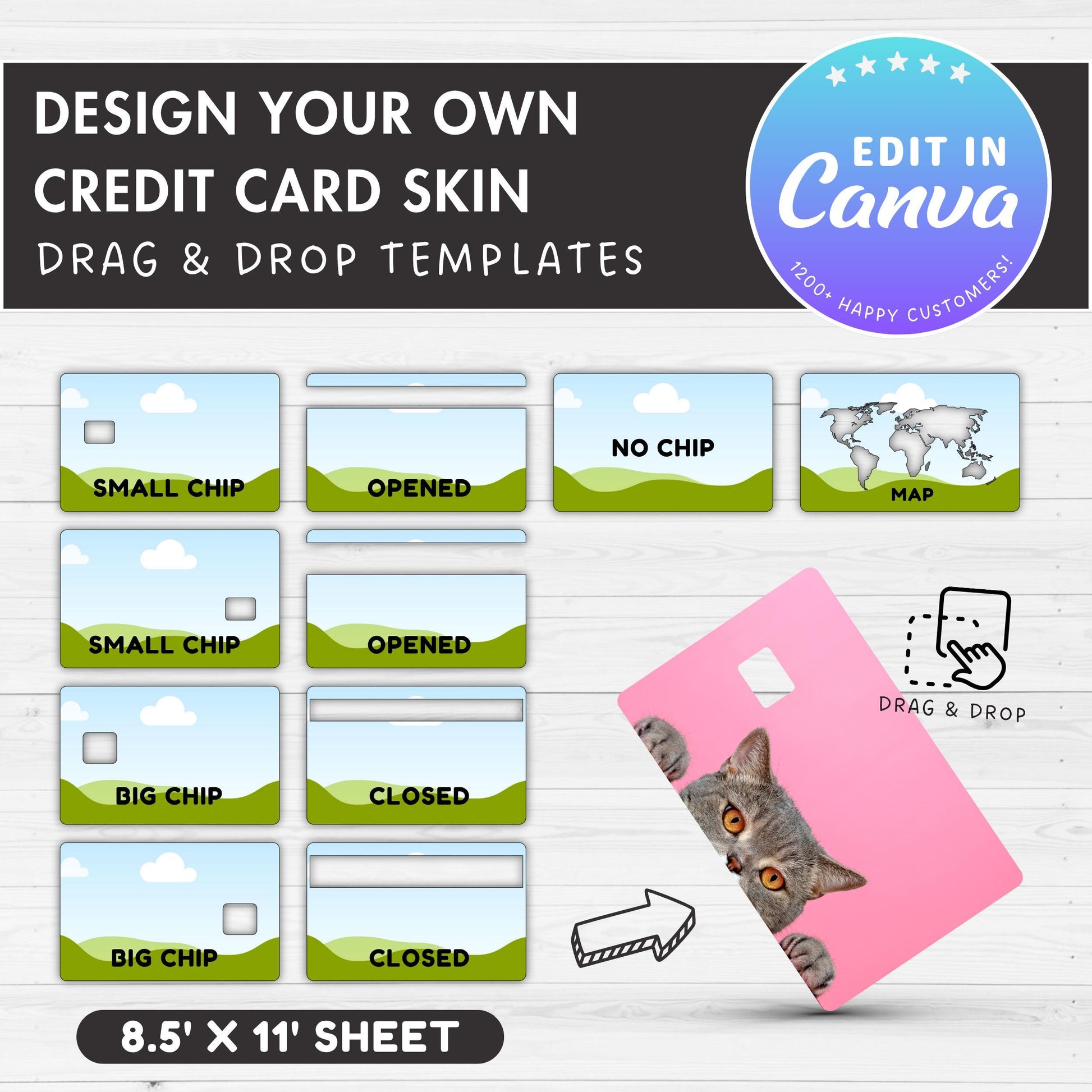 Credit Card Skin Editable Canva Template, Easy Drag and Drop, Printable Debit Card Skins, Bank Card Sticker, Credit Card Cover Sublimation