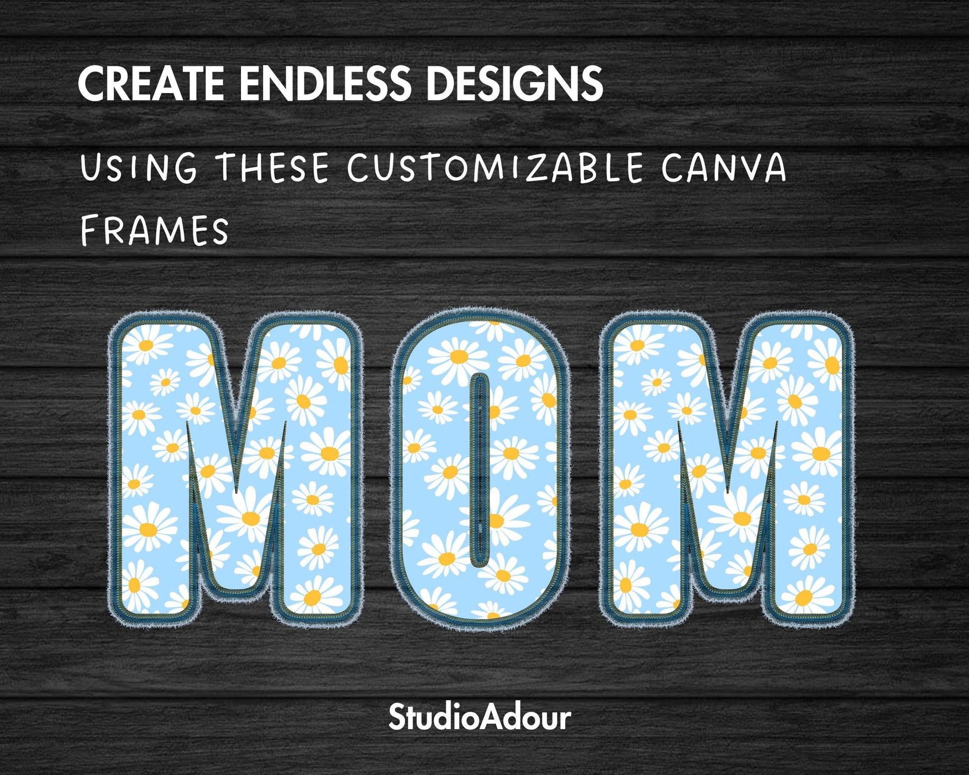 Digital Stitch Letters and Numbers, Faux Embroidery Applique Alphabet, Drag and Drop Photo, DIY Letters Canva Frame, Duotone Canva Letters