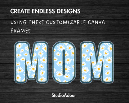 Digital Stitch Letters and Numbers, Faux Embroidery Applique Alphabet, Drag and Drop Photo, DIY Letters Canva Frame, Duotone Canva Letters