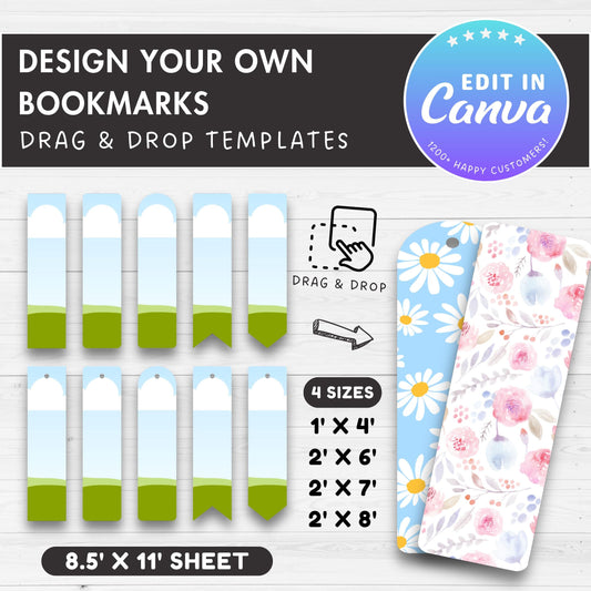 Bookmark Editable Canva Template, Easy Drag & Drop, Bookmark Sublimation Template, DIY Bookmark Template, Printable Bookmarks Canva Frames