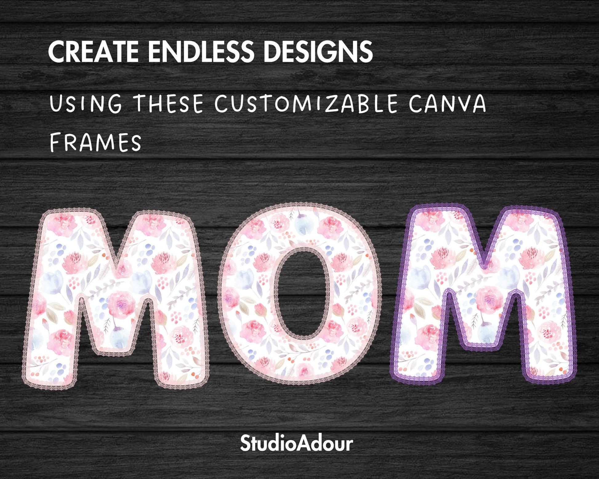Editable Lace Canva Letters, Lace Embroidery Alphabet, Canva Frames Bundle, Drag and Drop, Lace Border Letters & Numbers PNG, Duotone Color