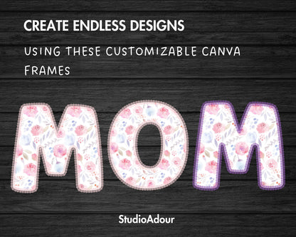 Editable Lace Canva Letters, Lace Embroidery Alphabet, Canva Frames Bundle, Drag and Drop, Lace Border Letters & Numbers PNG, Duotone Color