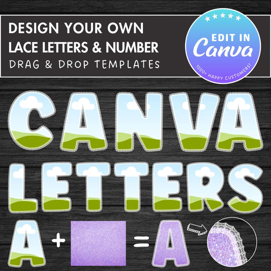 Editable Lace Canva Letters, Lace Embroidery Alphabet, Canva Frames Bundle, Drag and Drop, Lace Border Letters & Numbers PNG, Duotone Color