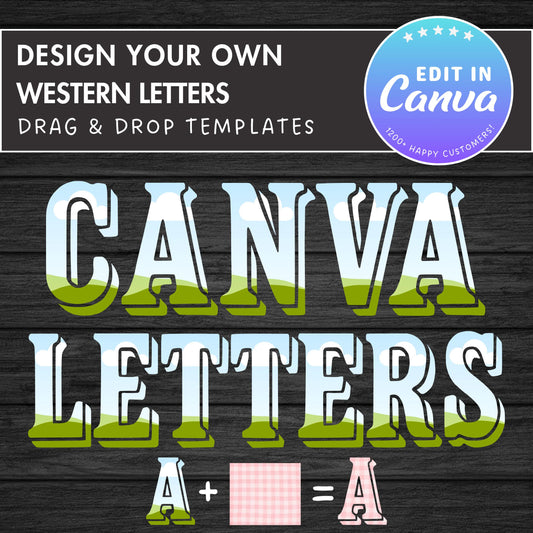 Design Your Own Western Alphabet on Canva, Editable Canva Letters & Numbers, Easy Drag and Drop, Retro Letters, Vintage Canva Font Template