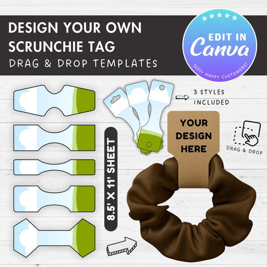 Scrunchie Tag Canva Template, Editable Scrunchie Label, Drag and Drop, Printable Scrunchie Holder, Display Tag, Headband Label
