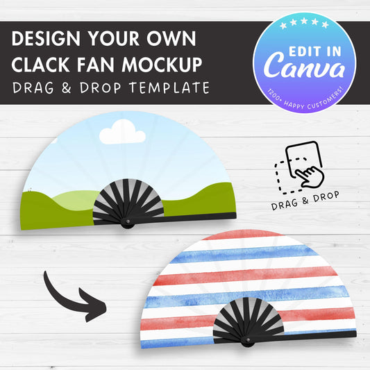 Clack Fan Mockup, Hand Fan Editable Canva Template, Drag and Drop, Chinese Fan, Folding Fan, Canva Frame Mockup