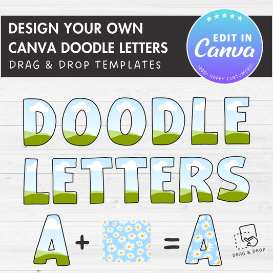 Doodle Alphabet Canva Template, Handwritten Doodle Letters, Drag and Drop, Editable Canva Font, Canva Frames Bundle, Letter PNG, Sublimation