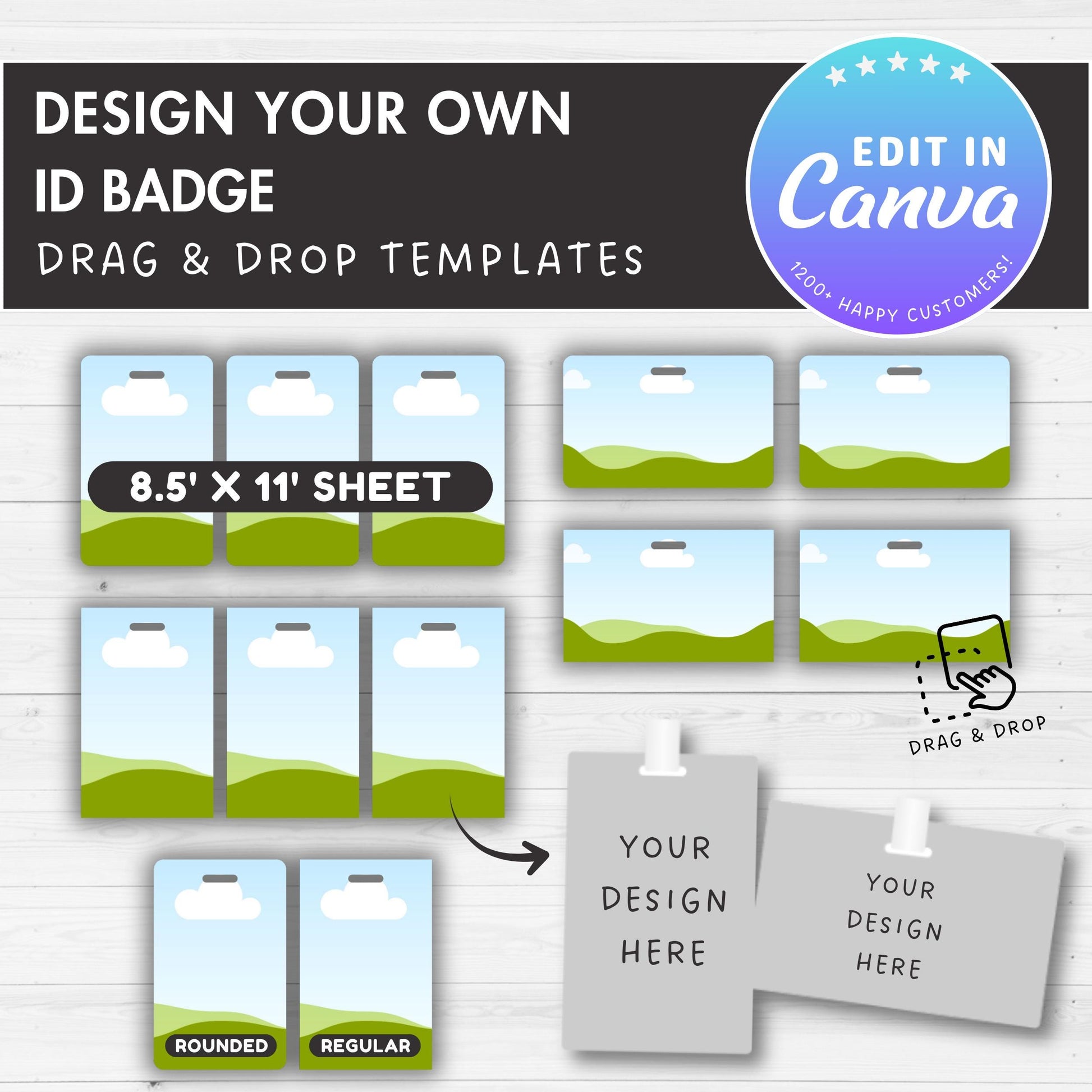 ID Badge Editable Canva Template, Name ID Badge, Drag and Drop, Staff Access Card, Printable Identification Card, DIY Employee Badge
