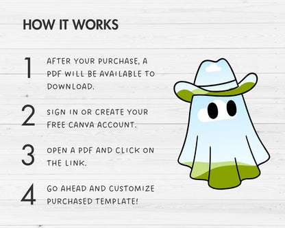 Retro Halloween Ghost, Cowboy Ghost Canva Frames, Easy Drag and Drop , Spooky Season, Halloween Clipart, Western Ghost Canva Template