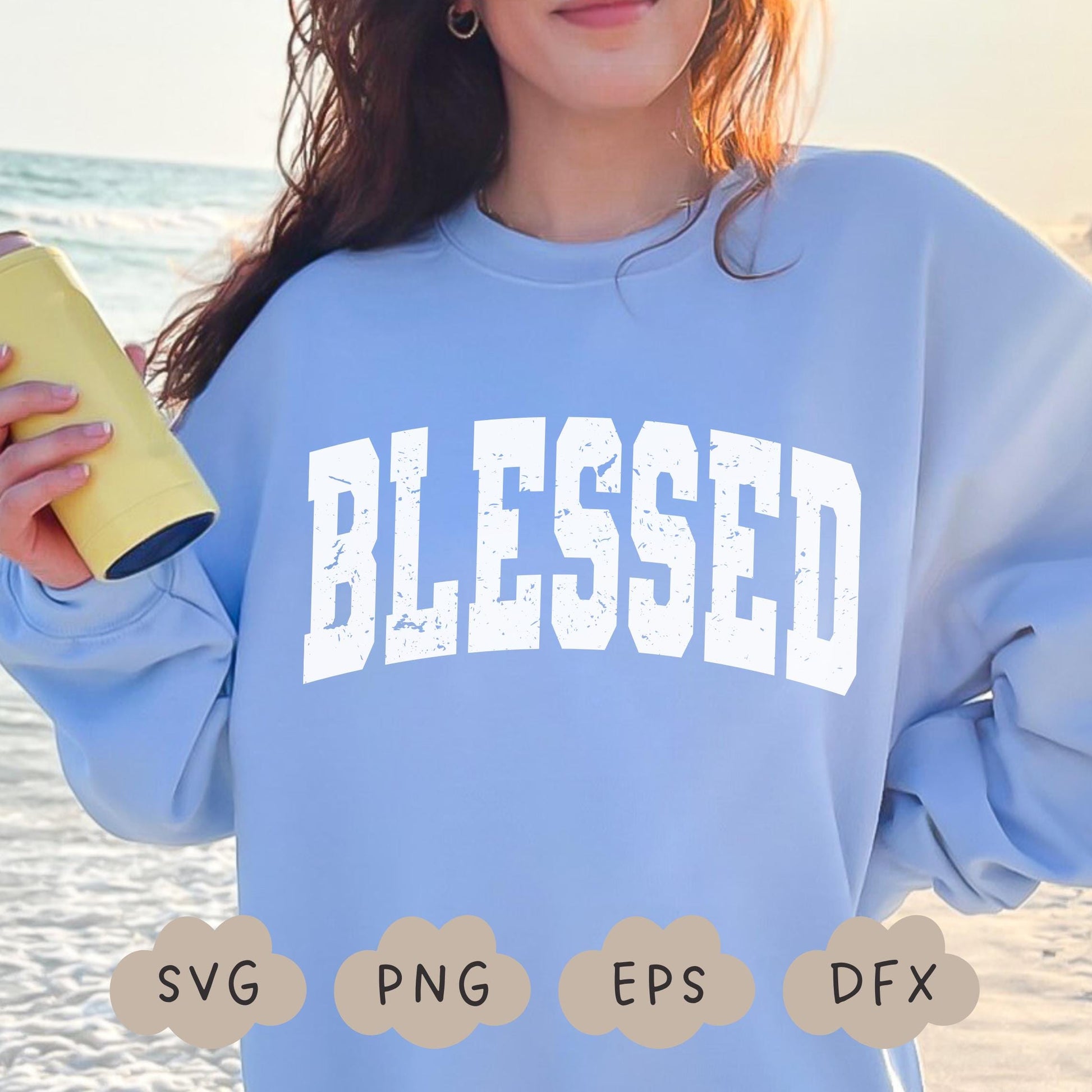 Blessed Svg, Distressed Blessed PNG, Grunge Texture Blessed Svg, Grunge Varsity Svg, Summer Vibes Shirt, Sublimation Design, Y2K Aesthetic