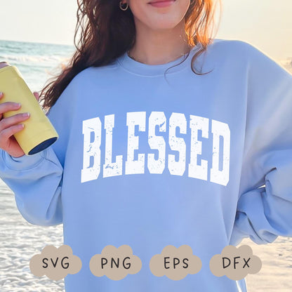 Blessed Svg, Distressed Blessed PNG, Grunge Texture Blessed Svg, Grunge Varsity Svg, Summer Vibes Shirt, Sublimation Design, Y2K Aesthetic