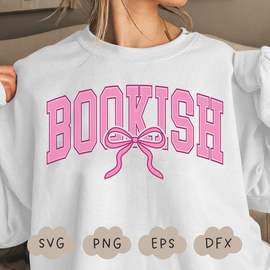 Bookish SVG, Bookish Coquette Bow, Book Lover Shirt, Bookworm Reading, Cut Files For Cricut, Sublimation Design, Ribbon Bow PNG